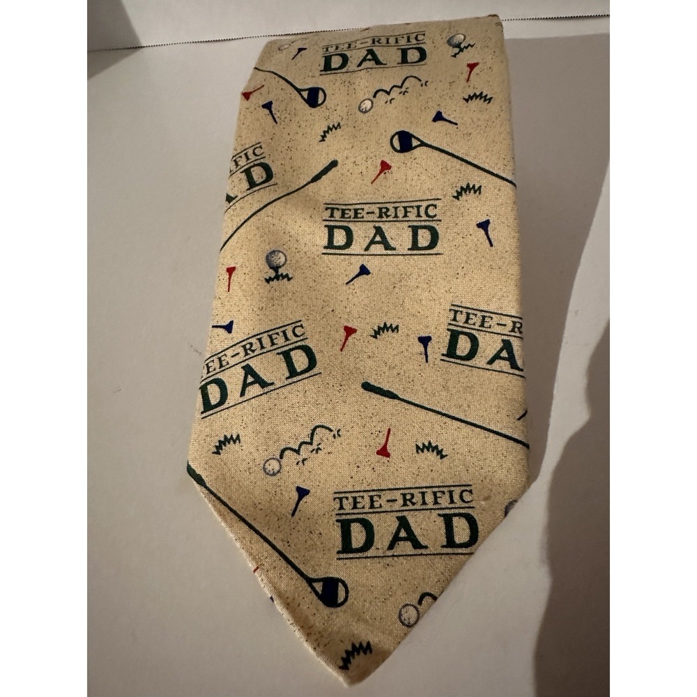 Tee-Rific Dad Golf Tie Shoebox Greetings Hallmark Novelty Necktie Yellow Green